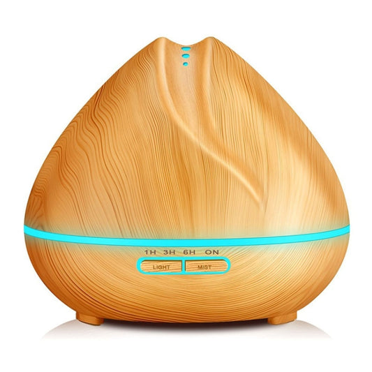 Peach Shape Wood Grain Remote Control Ultrasonic Humidifier Aromatherapy Machine Automatic Alcohol Sprayer with LED Lights, Capacity: 400mL, UK Plug (Light Wood Color) by buy2fix
