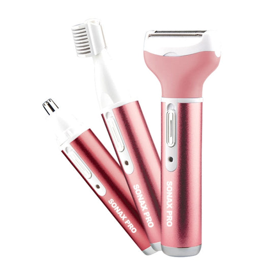 220V 3 In 1 Water Proof Rechargeable Vibrissa Eyebrows Trimmer Body Hair Denuding Machine Set, EU Plug(Pink) by buy2fix