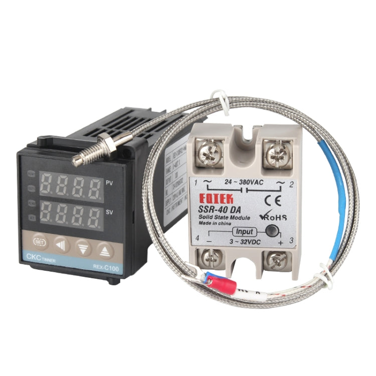 REX-C100 Thermostat + Thermocouple + SSR-40 DA Solid State Module Intelligent Temperature Control Kit - Components Kits by buy2fix | Online Shopping UK | buy2fix