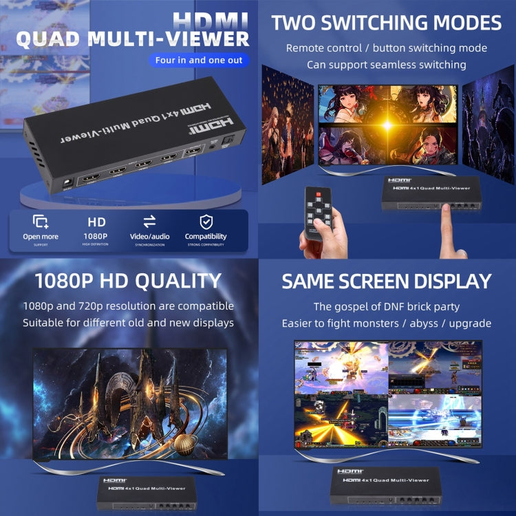4 in 1 Out HDMI Quad Multi-viewer with Seamless Switcher, UK Plug by buy2fix