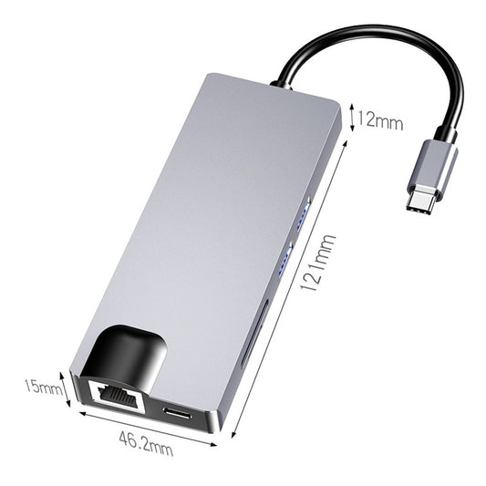 HW-TC12 8 In 1 Type-C / USB-C Multifunctional Extension HUB Adapter Hdmi / Vga Hub Card Reader + Network Card by buy2fix