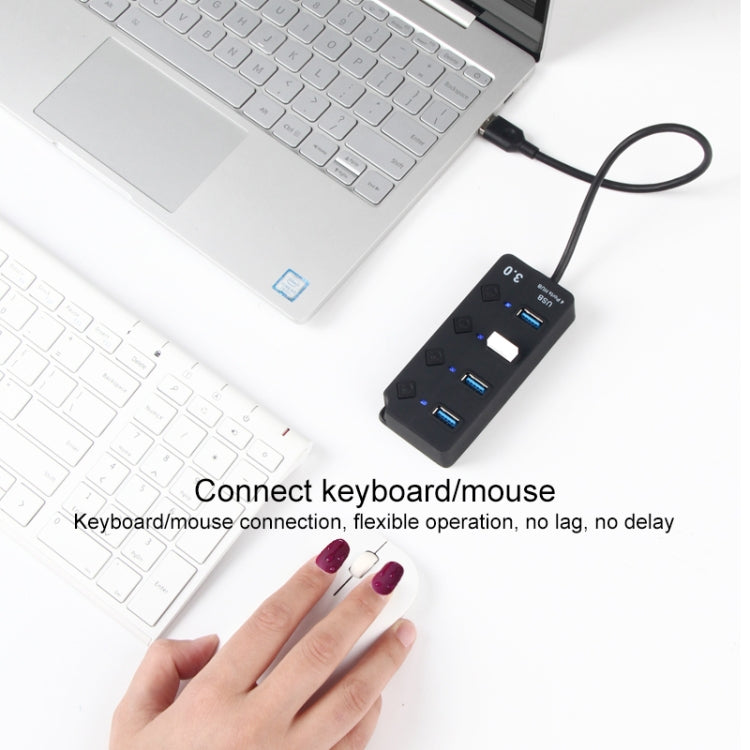 Onten 5301 USB 3.0 Male to 4 USB 2.0 Female Splitter Extender with Independent Switch by Onten