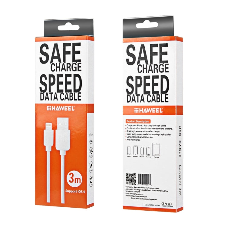 HAWEEL 3m High Speed 8 Pin to USB Sync and Charging Cable for iPhone, iPad(White) by buy2fix