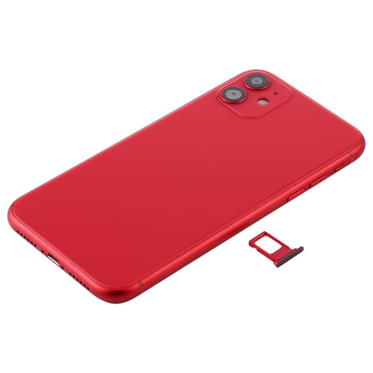 Battery Back Cover (with Side Keys & Card Tray & Power + Volume Flex Cable & Wireless Charging Module) for iPhone 11(Red) by buy2fix
