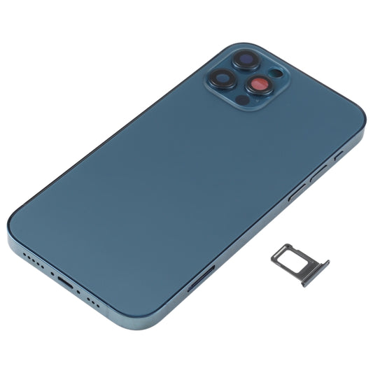Battery Back Cover Assembly (with Side Keys & Speaker Ringer Buzzer & Motor & Camera Lens & Card Tray & Power Button + Volume Button + Charging Port & Wireless Charging Module) for iPhone 12 Pro(Blue) by buy2fix