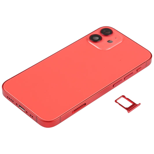 Battery Back Cover Assembly (with Side Keys & Speaker Ringer Buzzer & Motor & Camera Lens & Card Tray & Power Button + Volume Button + Charging Port & Wireless Charging Module) for iPhone 12 Mini(Red) by buy2fix
