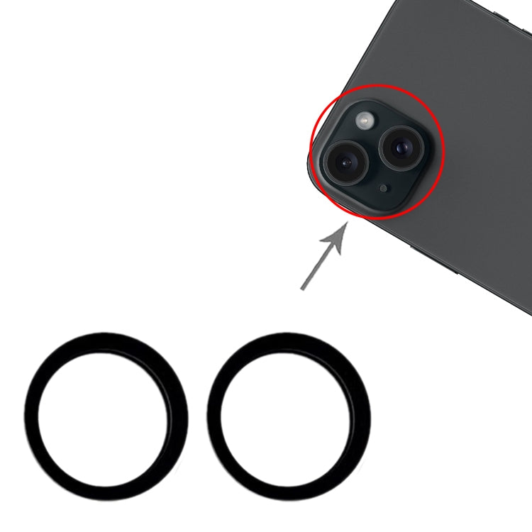 For iPhone 15 / 15 Plus 2pcs/set Rear Camera Glass Lens Metal Outside Protector Hoop Ring (Black) by buy2fix