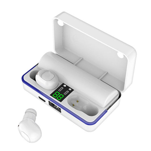 W12 IPX6 Waterproof Bluetooth 5.0 Touch Wireless Bluetooth Earphone with Charging Box, Support Power Digital Display & Breathing Light Bar & HD Call & Power Bank (White) by buy2fix