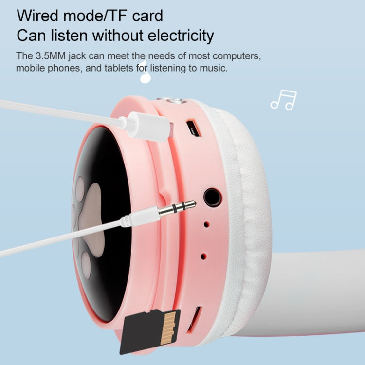 B30 Cat Paw Cat Ears Colorful Luminous Foldable Bluetooth Headset with 3.5mm Jack & TF Card Slot(White) by buy2fix