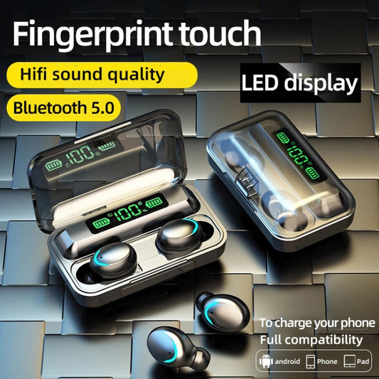 F9-5C Four-bar Breathing Light + Digital Display Noise Reduction Bluetooth Earphone(Black) by buy2fix
