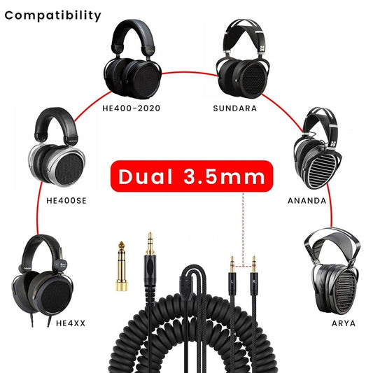 ZS0227 Headphone Dual 3.5mm Spring Audio Cable for Denon AH-D7100 7200 D600 D9200 5200 (Black) by buy2fix