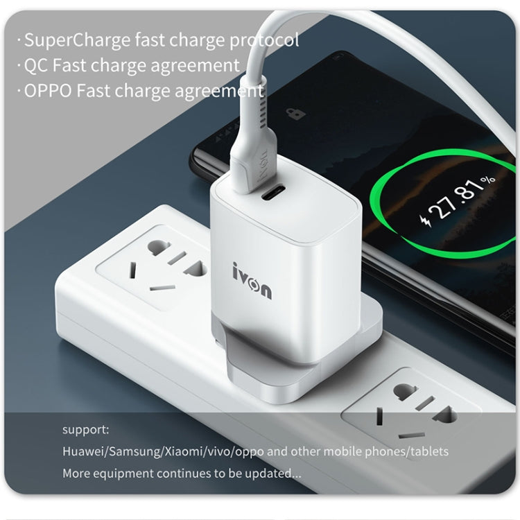IVON AD52 18W USB-C / Type-C + USB Dual Port PD Fast Charge(US Plug) by IVON