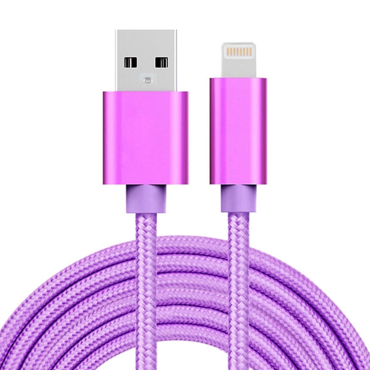 3m 3A Woven Style Metal Head 8 Pin to USB Data / Charger Cable(Purple) by buy2fix