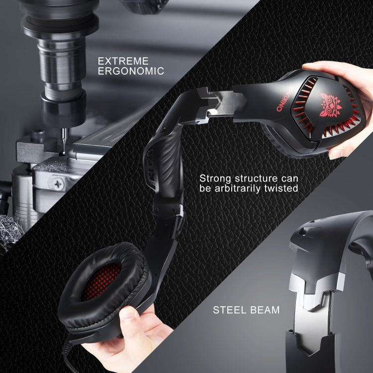 ONIKUMA K1 PRO Stereo Surround Gaming Headphone with Microphone & LED Lights(Black Red) by ONIKUMA