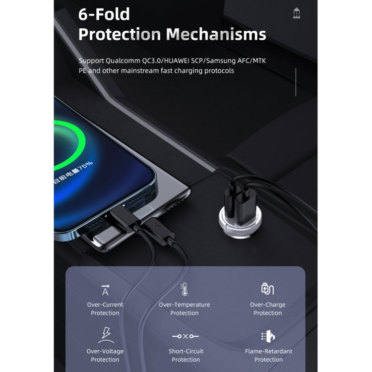 awei C-708 PD 45W USB + Type-C / USB-C Mini Car Charger by awei