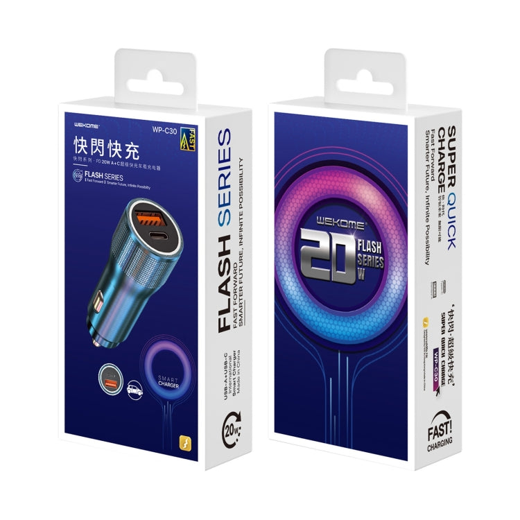 WK WP-C30 20W 3A QC3.0 USB + PD UB-C / Type-C Interface Flash Series Car Fast Charger(Blue) by WK