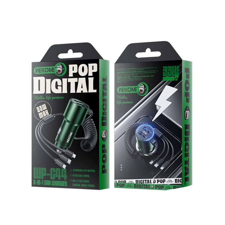 WK WP-C44 Pop Digital Series Ciahung 3-in-1 Cabled 33W Dual-USB Fast Car Charger (Green) by WK