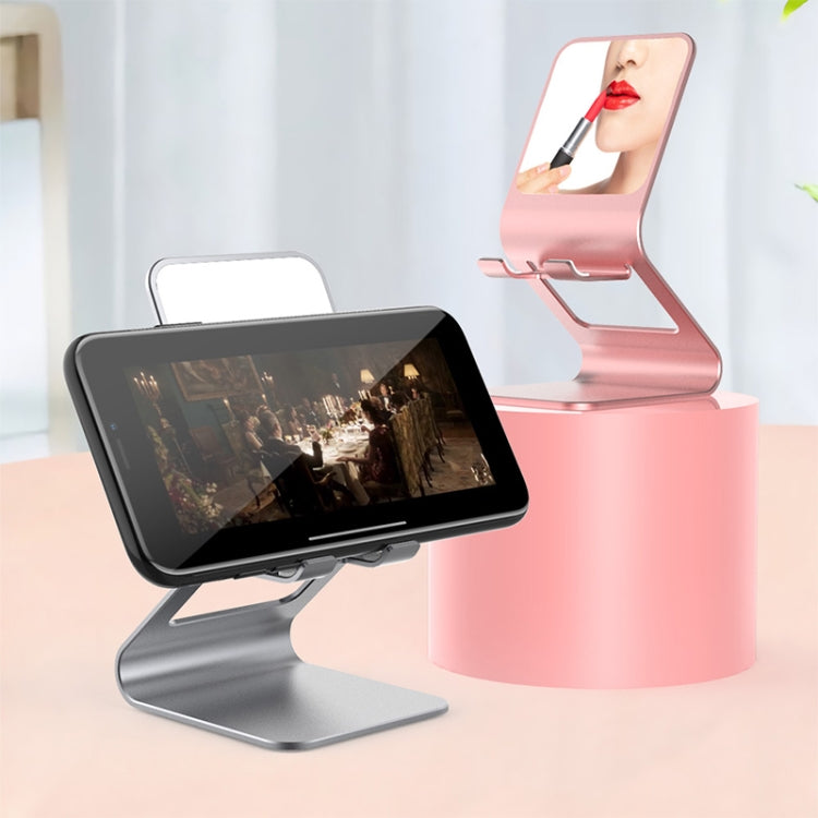 Universal Mobile Phone / Tablet PC Multifunctional Metal Desktop Stand with Makeup Mirror (Pink) by buy2fix