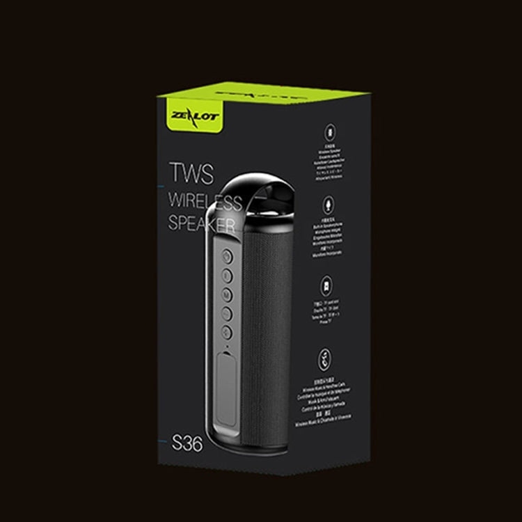 ZEALOT S36 Portable Heavy Bass Wireless Bluetooth Speaker with Built-in Mic, Support Hands-Free Call & TF Card & AUX (Black) by ZEALOT