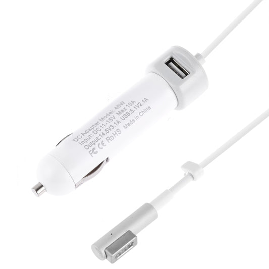 45W 5.1V 2.1A USB Interface Car Charger with 14.5V 3.1A L MagSafe Interface Data Cable(White) by buy2fix