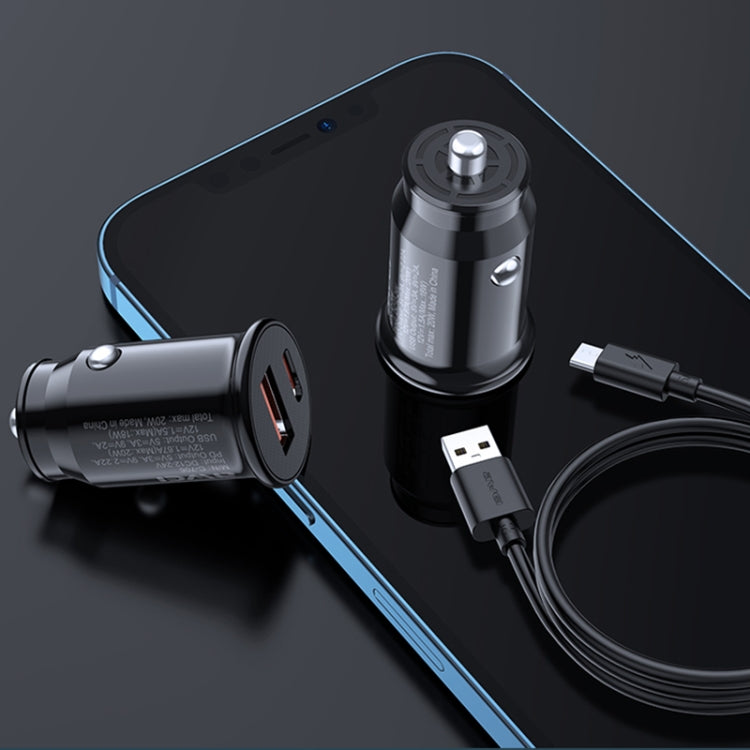awei C-706 20W PD Type-C + QC 3.0 Type-A Car Charger with CL-110T Data Cable by awei