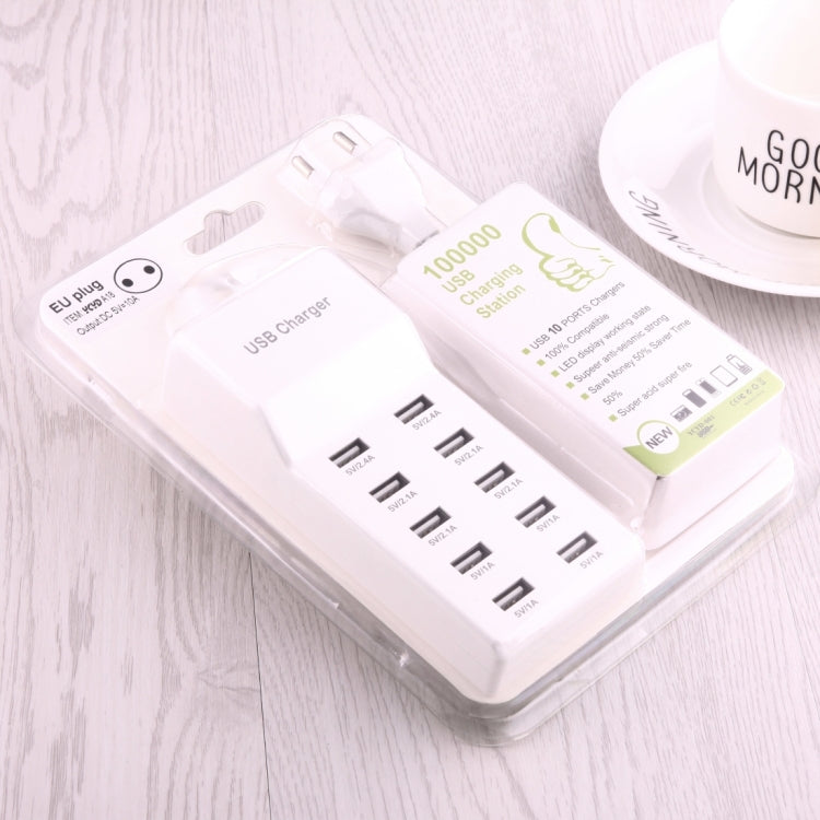 5V 2.4A / 2.1A / 1A 10-Port USB Charger Adapter, EU Plug(White) by buy2fix