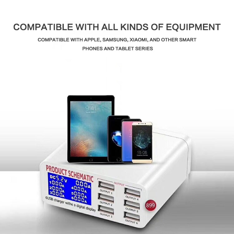 899 30W QC 3.0 6 USB Ports Fast Charger with LCD Digital Display, EU Plug by buy2fix