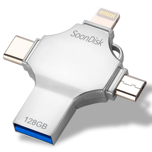 4 in 1 128GB USB 3.0 + 8 Pin + Mirco USB + USB-C / Type-C Dual-use Flash Drive with OTG Function by buy2fix
