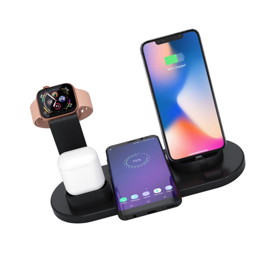 HQ-UD15 5 in 1 8 Pin + Micro USB + USB-C / Type-C Interfaces + 8 Pin Earphone Charging Interface + Wireless Charging Charger Base with Watch Stand (Black) by buy2fix