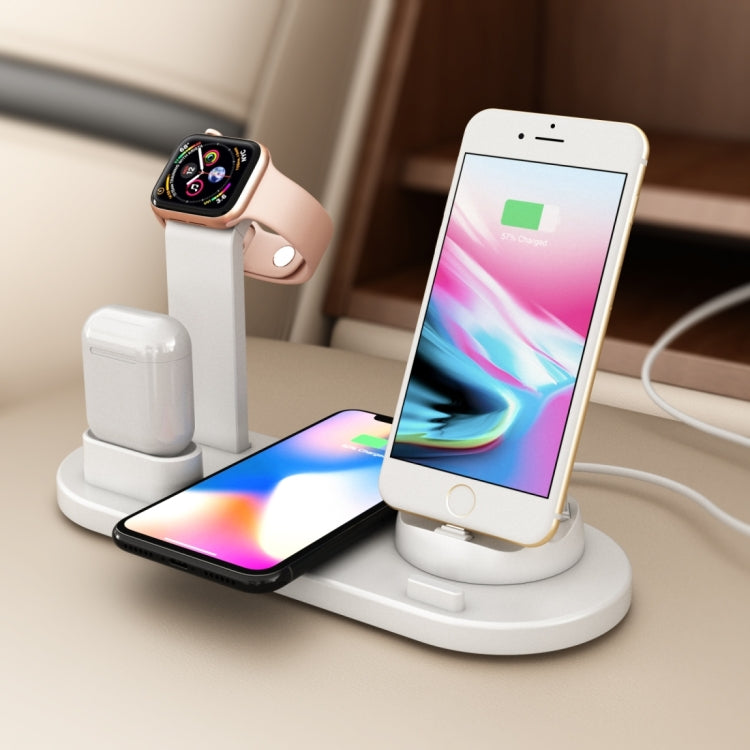 HQ-UD15 5 in 1 8 Pin + Micro USB + USB-C / Type-C Interfaces + 8 Pin Earphone Charging Interface + Wireless Charging Charger Base with Watch Stand (White) by buy2fix