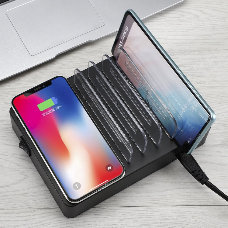 50W 6 USB Ports + 2 USB-C / Type-C Ports + Wireless Charging Multi-function Charger with LED Display & Detachable Bezel, US Plug by buy2fix