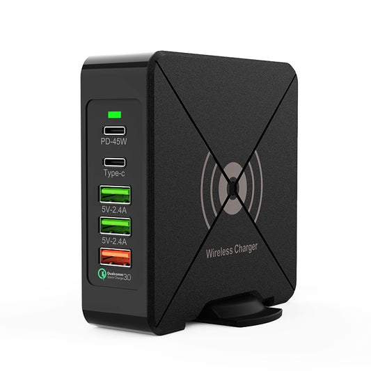 F88W 3 x USB + 2 x USB-C / Type-C Ports QC3.0 Desktop Charger with Wireless Charging Function by buy2fix