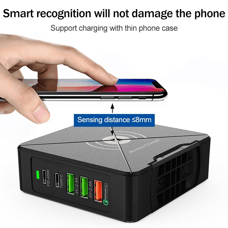 F88W 3 x USB + 2 x USB-C / Type-C Ports QC3.0 Desktop Charger with Wireless Charging Function by buy2fix