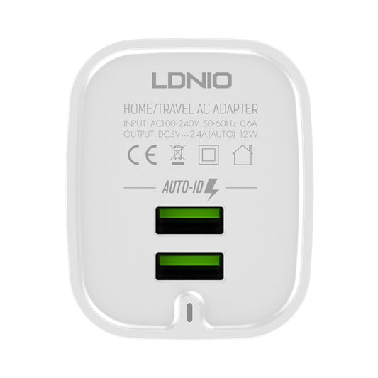 LDNIO A201 2.4A Dual USB Charging Head Travel Direct Charge Mobile Phone Adapter Charger With Micro USB Data Cable(US Plug) by LDNIO