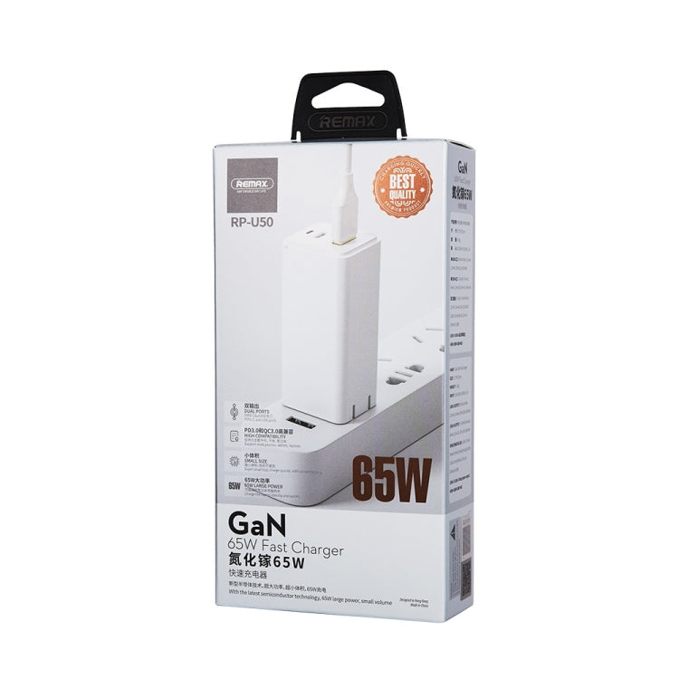 REMAX RP-U50 GaN 65W PD + QC 3.0 Type-C+ USB Port Fast Charger (US)(White) by REMAX