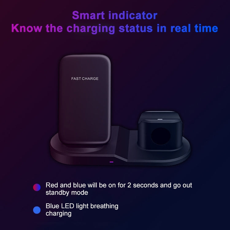 OJD-45 3 in 1 QI 10W Mobile Phone + Watch + 8 Pin Earphone Charging Port Multi-function Wireless Charger for Mobile Phones & Watches & AirPods 2(White) by buy2fix