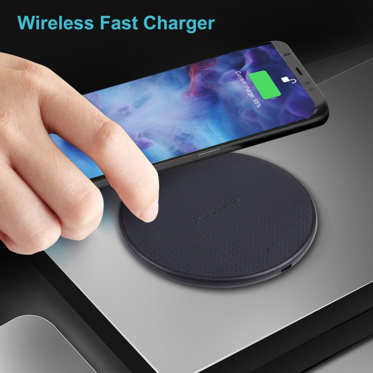 10W QI Plaid Pattern Round Plastic Wireless Charger (Black) by buy2fix