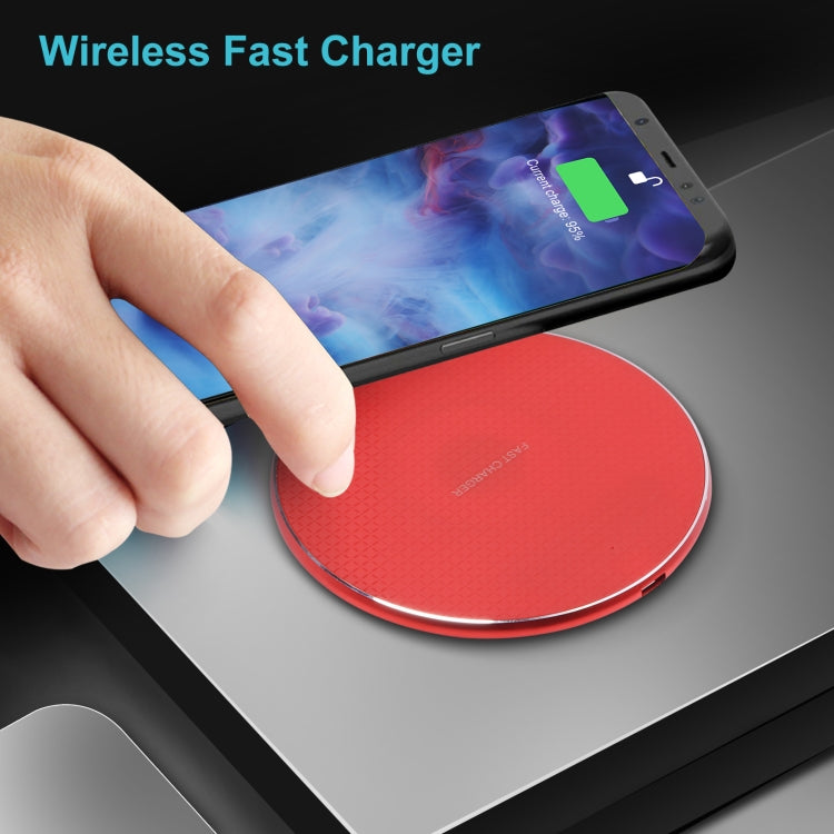 10W QI Plaid Pattern Round Metal Wireless Charger (Red) by buy2fix