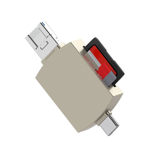 3 in 1 USB-C / Type-C to USB + 8 Pin OTG Adapter TF / SD Card Card Reader (Gold) by buy2fix