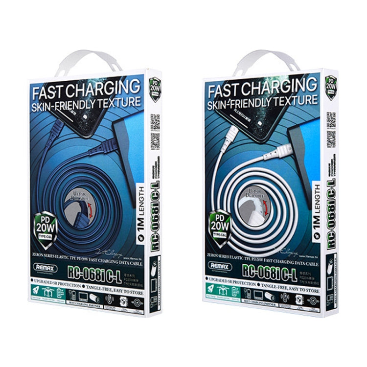 REMAX RC-068i PD 20W Type-C / USB-C to 8 Pin High Elastic TPE Fast Charging Data Cable, Length: 1m(Blue) by REMAX