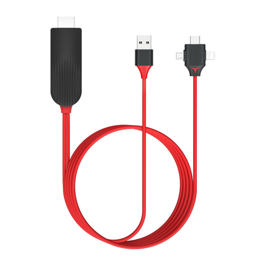 MiraScreen L7-8 3 in 1 8 Pin + Micro USB + USB-C / Type-C to HDMI Video Converter Cable, Cable Length: 2m by buy2fix