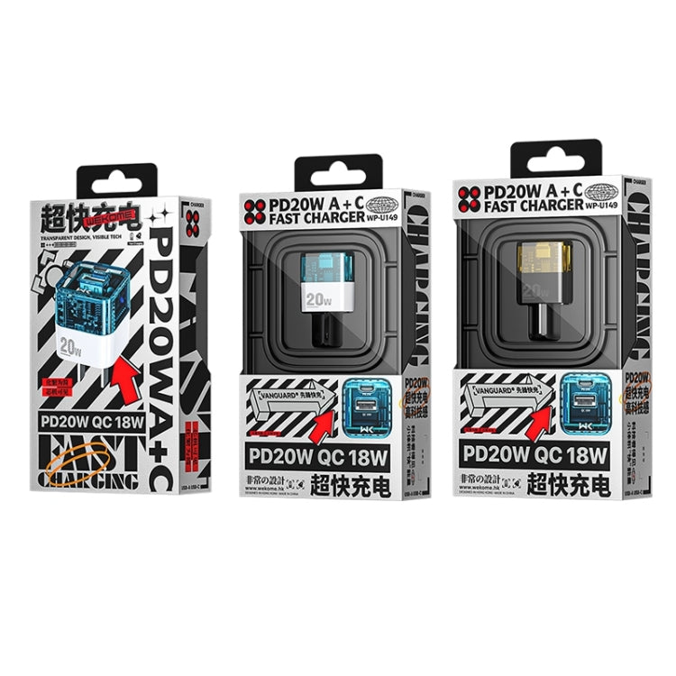 WK WP-U149 20W USB+USB-C/Type-C Dual Port Transparent Charger, Specifications: US Plug (White) by WK