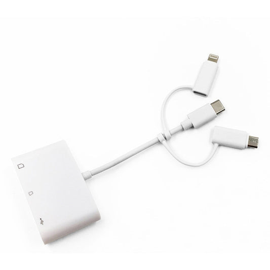3 in 1 8-Pin And Micro USB And Type-C to TF & SD Card Reader USB OTG Extender Adapter (White) by buy2fix
