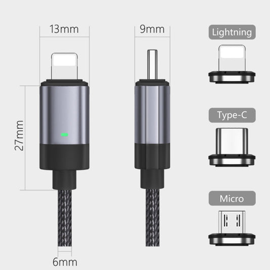 3 in 1 Fast Charging Magnetic Data Cable, Style: 1m Cable + 3 Magnetic Head by buy2fix