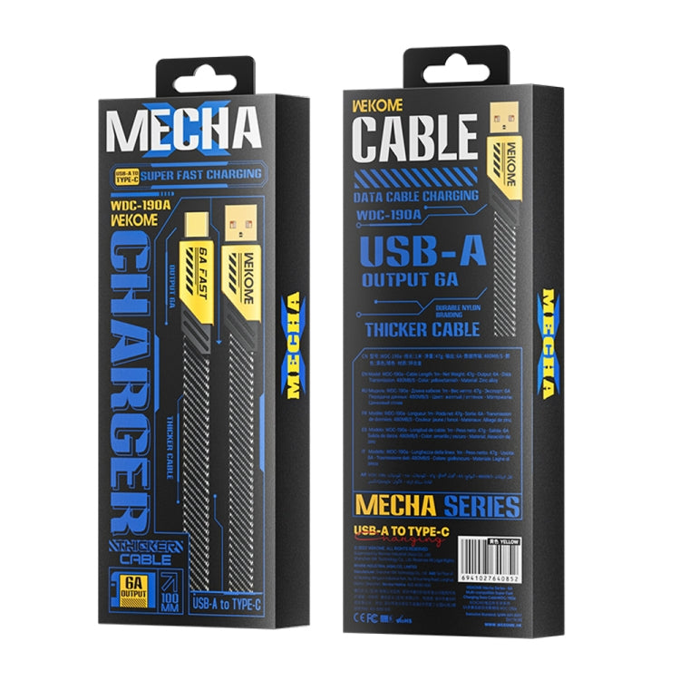 WK WDC-190a Mech Series 6A USB to USB-C/Type-C Fast Charge Data Cable, Length: 1m(Yellow) by WK