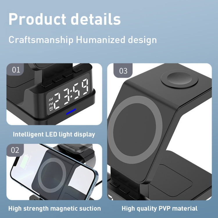 15W 4 in 1 Magnetic Clock Desktop Vertical Wireless Charger (Black) by buy2fix