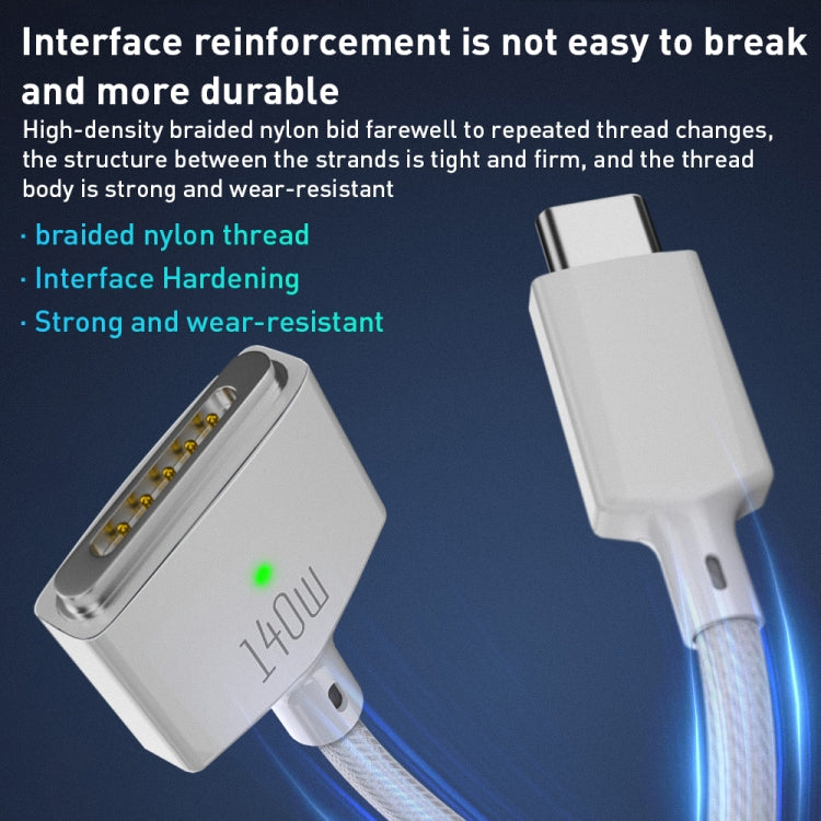 140W USB-C / Type-C to MagSafe 3 Nylon Braided Magnetic Charging Cable, Length: 2m (White) by buy2fix