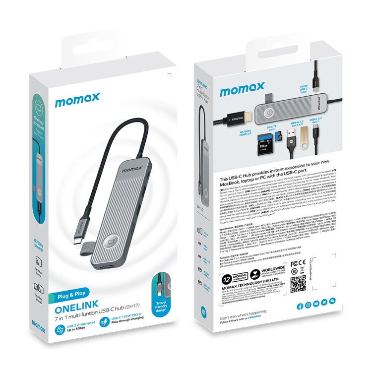 MOMAX DH17 7 in 1 ONELINK Travel Case Type-C to USB Docking Station HUB Adapter by MOMAX