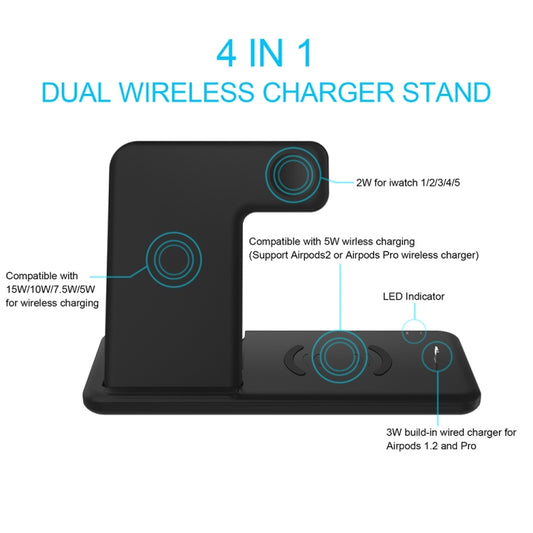 Q20 4 In 1 Wireless Charger Charging Holder Stand Station For iPhone / Apple Watch / AirPods, Support Dual Phones Charging (Black) by buy2fix