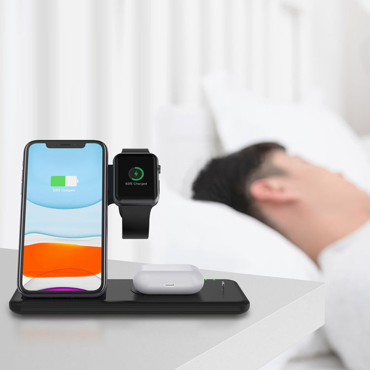 Q20 4 In 1 Wireless Charger Charging Holder Stand Station with Adapter For iPhone / Apple Watch / AirPods, Support Dual Phones Charging (Black) by buy2fix